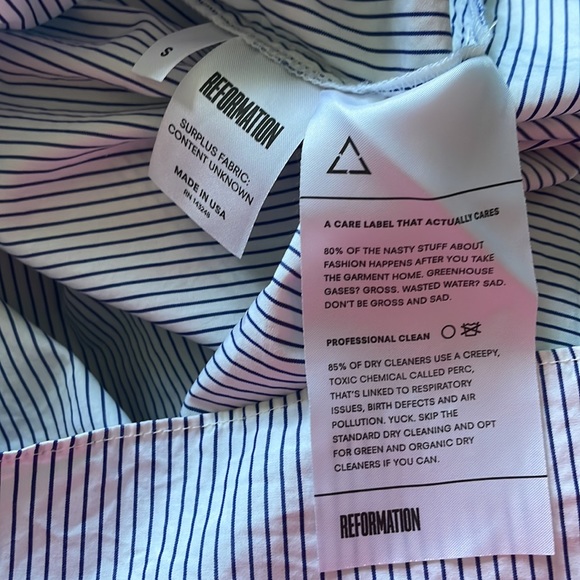 Reformation Reese Off the Shoulder Top Blue White Stripe - Picture 6 of 6